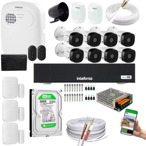 Imagem de Kit Cftv 8 Câmeras Intelbras 1220B + kit Alarme+xas 4010+ivp 2000 + HD 500gb