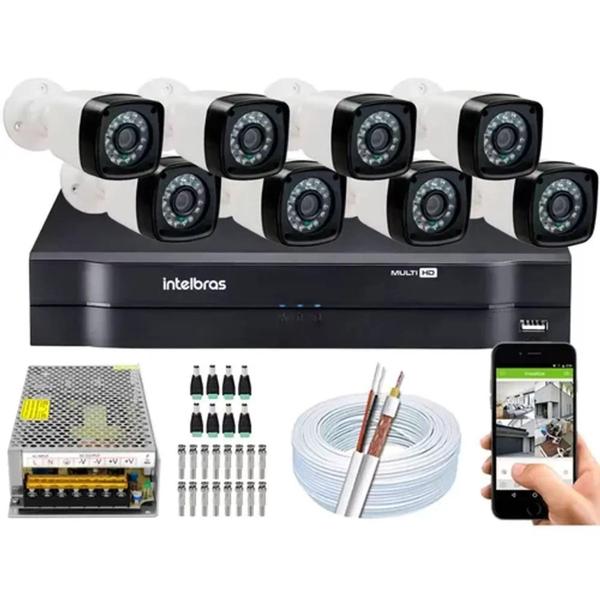 Imagem de Kit Cftv 8 Cameras Segurança Hd Dvr Intelbras 1108 S/ HD