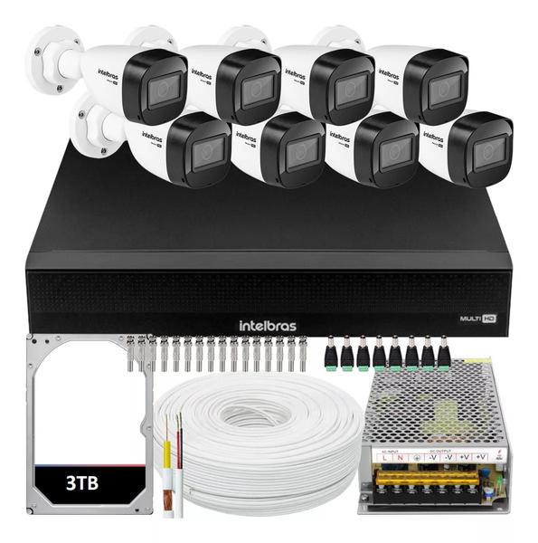 Imagem de Kit Cftv 8 Câmeras Segurança Intelbras vhd 1130 30m Infravermelho Dvr 8 Canais Com Hd 3tb