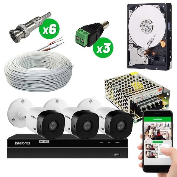 Imagem de Kit cftv intelbras 3 câmeras vhl 1120b hd 720p dvr mhdx1204