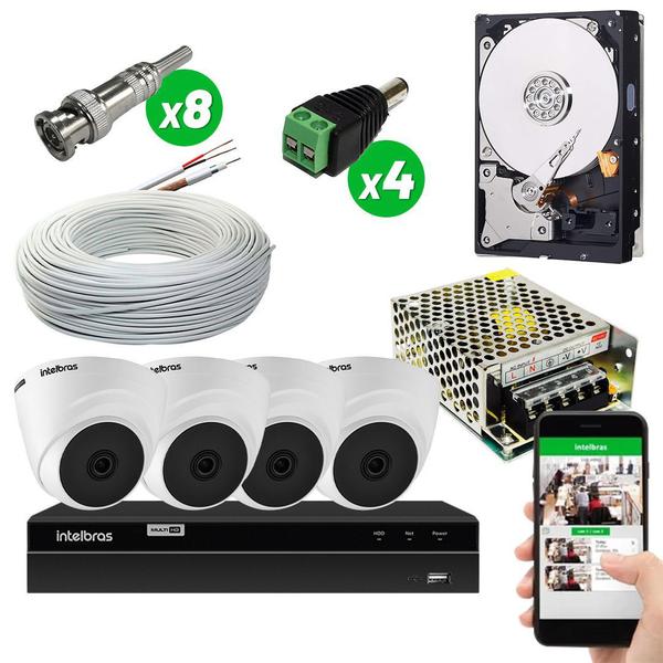 Imagem de Kit cftv intelbras 4 câmeras vhl 1120d hd 720p dvr mhdx1204