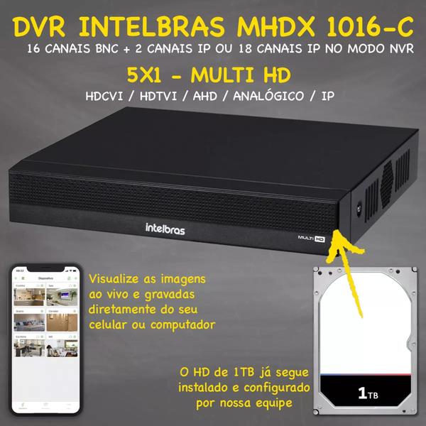 Imagem de Kit Cftv Intelbras 8 Cameras de Segurança Full Hd Vhl 1220 Dvr de 16 canais 1016-c com hd 1tb