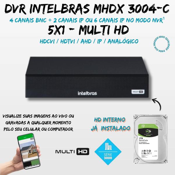 Imagem de Kit CFTV Intelbras HD 2 Câmeras VHC 1120B DVR MHDX 3004-c C/HD 1 TB