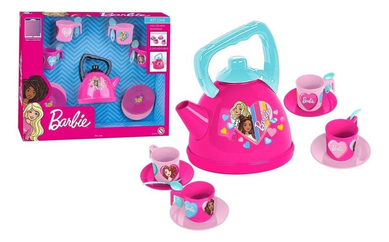 Imagem de Kit Chá Barbie Chef Brinquedo Bule Xícaras 13 Peças Meninas Rosa