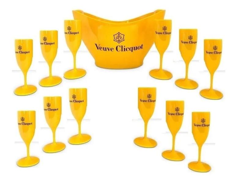 Imagem de Kit Champanheira Veuve Cliquot Acrílico + 12 Taças Espumante