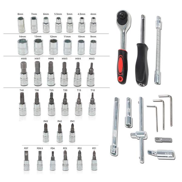 Kit Chave Canhão Catraca 46 Peças Luatek Modelo LWJ-139 - Jogo de