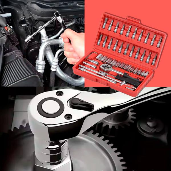 Kit Chave Canhão Catraca 46 Peças Luatek Modelo LWJ-139 - Jogo de