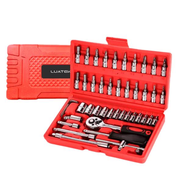 Kit Chave Canhão Catraca 46 Peças Luatek Modelo LWJ-139 - Jogo de