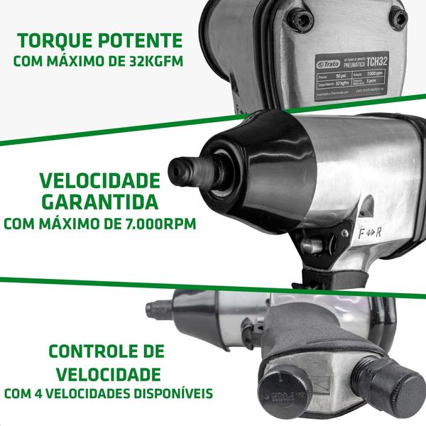 Kit Chave Impacto Pneumática 1/2 32kgfm 17 acessórios Rocking Dog