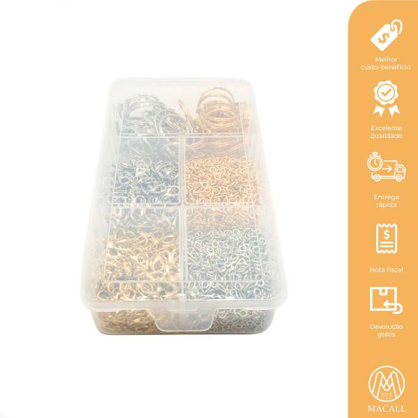 Kit Chaveiro Argola Pitão Fecho Níquel Dourado 140pçs + Caixa + Alicate Jacaré - Macall Imagem de Kit Chaveiro Argola Pitão Fecho Níquel Dourado 140pçs + Caixa + Alicate Jacaré