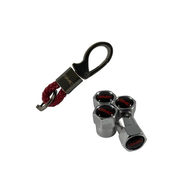 Kit Chaveiro Carro Metal Couro + Bico Tampa Válvula Pneu Gmc Imagem de Kit Chaveiro Carro Metal Couro + Bico Tampa Válvula Pneu Gmc
