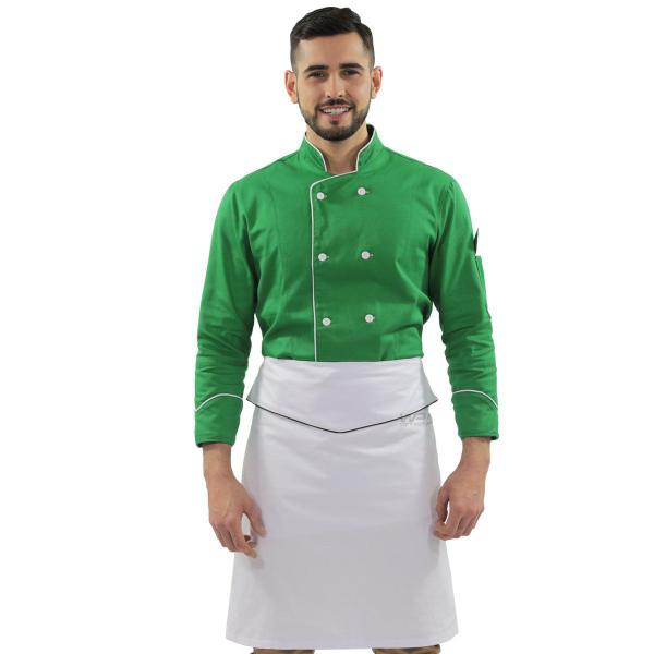 Imagem de Kit Chef Dólmã Verde Vegano Unissex Avental de Cintura Branco