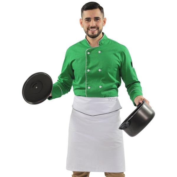 Imagem de Kit Chef Dólmã Verde Vegano Unissex Avental de Cintura Branco