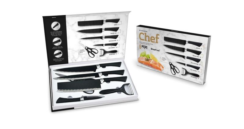 Kit chef facas e acessorios 6 peças - preto - brasfooot Imagem de Kit chef facas e acessorios 6 peças - preto - brasfooot
