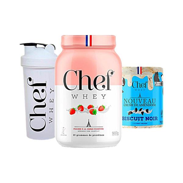 Kit Chef Whey 800g + Creme de Amendoim 600g + Coqueteleira - Chef Whey Imagem de Kit Chef Whey 800g + Creme de Amendoim 600g + Coqueteleira - Chef Whey