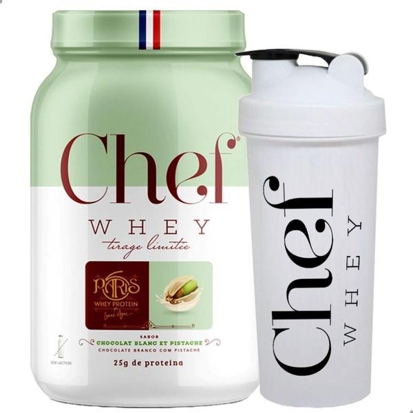 Kit Chef Whey Zero Lactose Choc Branco 800G + Coqueteleira Imagem de Kit Chef Whey Zero Lactose Choc Branco 800G + Coqueteleira