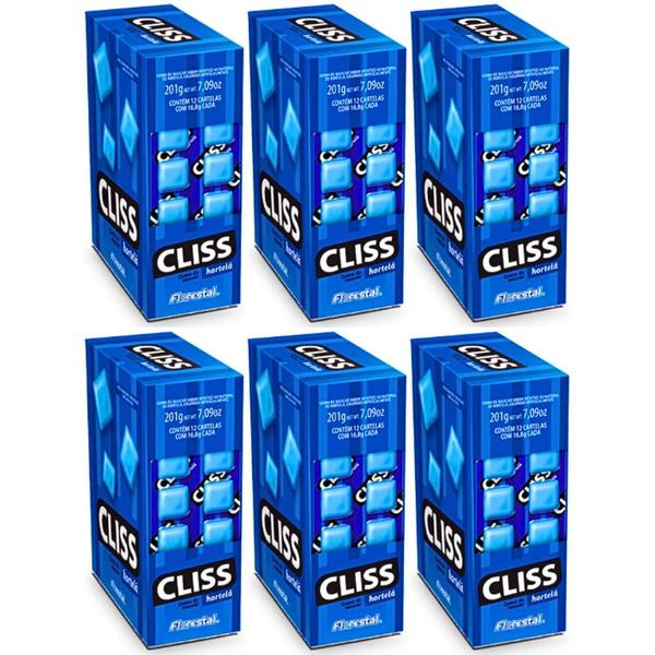 Kit Chiclete Cliss Cartela Hortelã FLORESTAL 201g - 6cx c/ 12un Cada Imagem de Kit Chiclete Cliss Cartela Hortelã FLORESTAL 201g - 6cx c/ 12un Cada