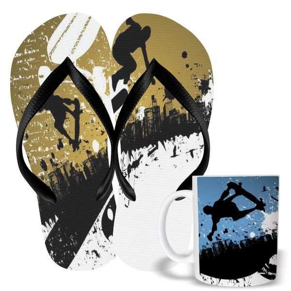 Imagem de Kit Chinelo e Caneca  325ml  Skate is Life Presente skatista