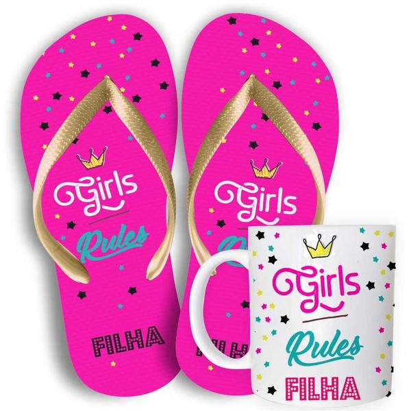 Imagem de Kit Chinelo e Caneca de Cerâmica 325ML Girls Rules - Régra da Filha