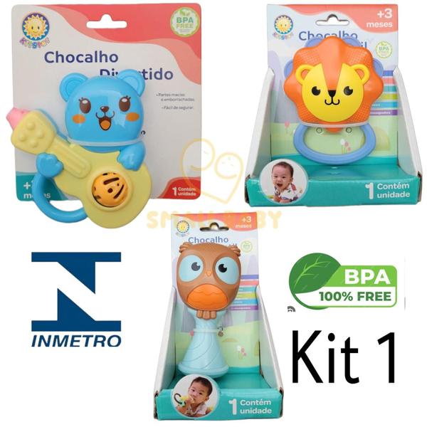 Imagem de Kit Chocalho Infantil Bebê Divertido Seguro 3 Meses 