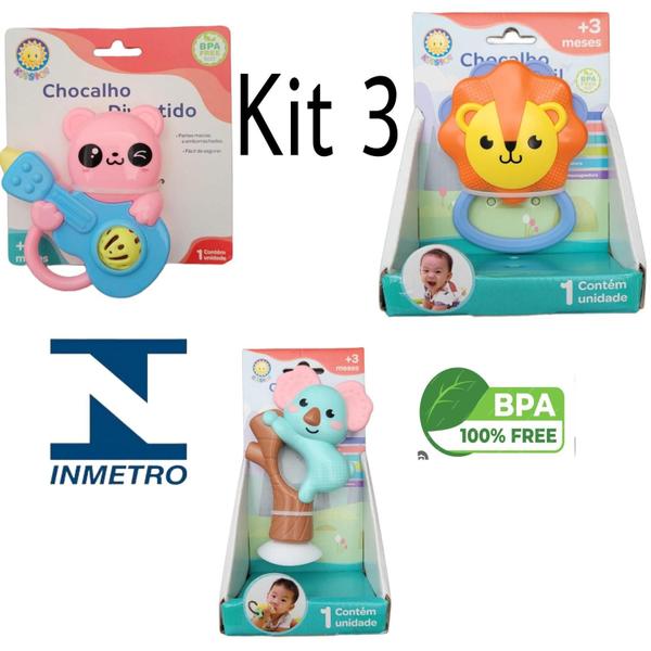 Imagem de Kit Chocalho Infantil Bebê Divertido Seguro 3 Meses 