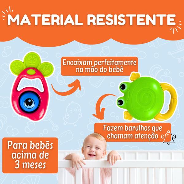 Kit Chocalho Mordedor Bebê Menino Menina 3 Meses Brinquedo - Chocalho Bebê Mordedor Macio Imagem de Kit Chocalho Mordedor Bebê Menino Menina 3 Meses Brinquedo