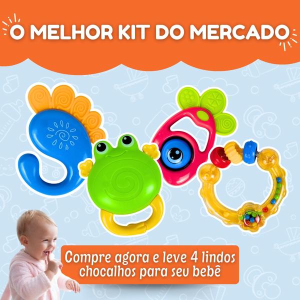 Kit Chocalho Mordedor Bebê Menino Menina 3 Meses Brinquedo - Chocalho Bebê Mordedor Macio Imagem de Kit Chocalho Mordedor Bebê Menino Menina 3 Meses Brinquedo