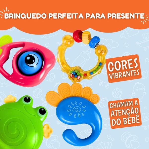 Kit Chocalho Mordedor Bebê Menino Menina 3 Meses Brinquedo - Chocalho Bebê Mordedor Macio Imagem de Kit Chocalho Mordedor Bebê Menino Menina 3 Meses Brinquedo