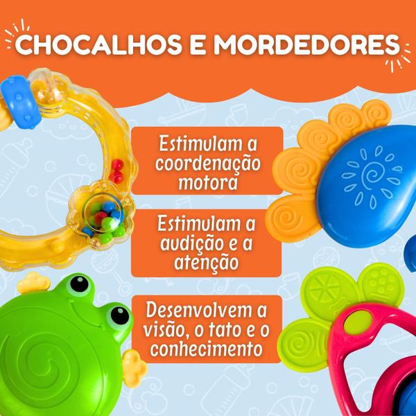 Kit Chocalho Mordedor Bebê Menino Menina 3 Meses Brinquedo - Chocalho Bebê Mordedor Macio Imagem de Kit Chocalho Mordedor Bebê Menino Menina 3 Meses Brinquedo
