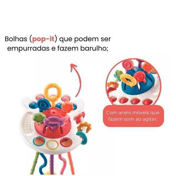 Imagem de Kit Chocalho Pop-it Multissensorial C/ Cubo de Atividades 6 em 1 - Luzes e Sons Montessori - Zoop