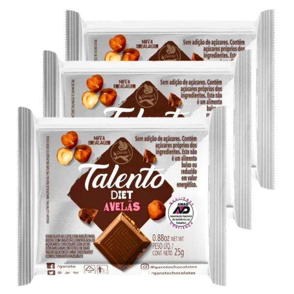 Imagem de Kit Chocolate Talento Diet GAROTO- 4 Caixas C/ 15un Cada