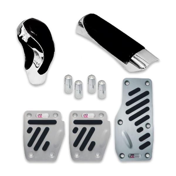 Kit Chrome Esportivo Bola Câmbio + Aplique Manopla Freio de Mão + Pedaleiras + Pino Válvula de Pneu Cromada - Shekparts Imagem de Kit Chrome Esportivo Bola Câmbio + Aplique Manopla Freio de Mão + Pedaleiras + Pino Válvula de Pneu Cromada
