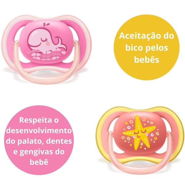 Imagem de Kit Chupeta Avent 6-18M Menina Bebê Ultra Air Silicone Luxo