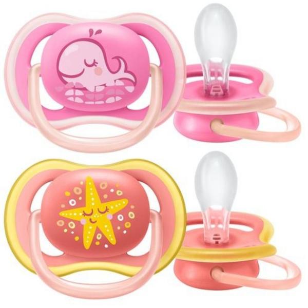 Imagem de Kit Chupeta Avent 6-18M Menina Bebê Ultra Air Silicone Luxo