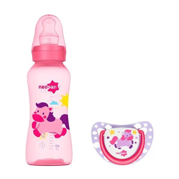 Imagem de Kit Chupeta + Mamadeira Criativa Ort 300ml F2 Rosa Unicornio