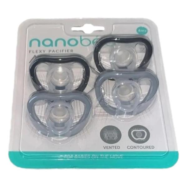 Imagem de Kit Chupeta Nanobebé Flexy Active 4 M+ Cinza/Preto - Pack 4