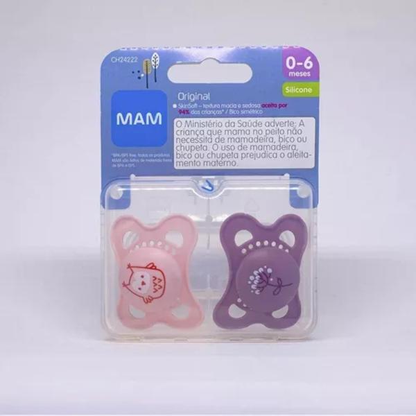 Imagem de Kit Chupeta Silicone Ortodôntico Simétrico MAM - Sayings Rosa 0 a 6 Meses 2 Unidades