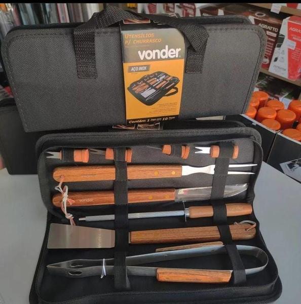 Kit Churras Churrasco 10 Peças Aço Inox Vonder Imagem de Kit Churras Churrasco 10 Peças Aço Inox Vonder