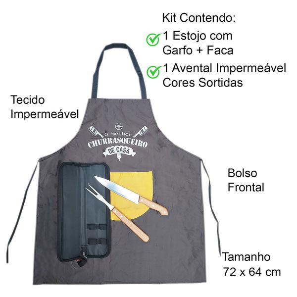 Imagem de Kit Churrasco 3 Produtos com Estojo de Transporte: Faca + Garfo + Avental