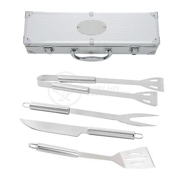 Kit Churrasco 4 Peças Espátula, Faca, Garfo, Pegador Em Aço - SMART BRACELET Imagem de Kit Churrasco 4 Peças Espátula, Faca, Garfo, Pegador Em Aço