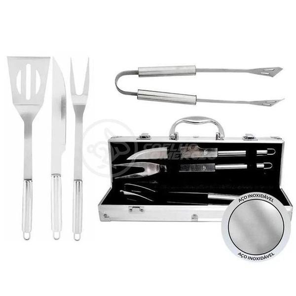 Kit Churrasco 4 Peças Espátula, Faca, Garfo, Pegador Em Aço - SMART BRACELET Imagem de Kit Churrasco 4 Peças Espátula, Faca, Garfo, Pegador Em Aço