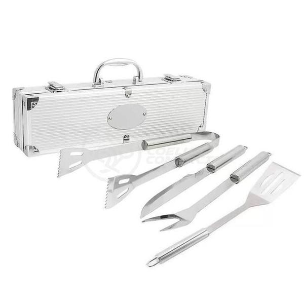 Kit Churrasco 4 Peças Espátula, Faca, Garfo, Pegador Em Aço - SMART BRACELET Imagem de Kit Churrasco 4 Peças Espátula, Faca, Garfo, Pegador Em Aço