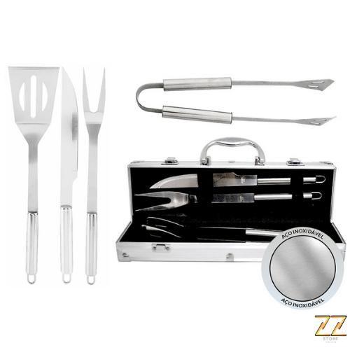 Kit Churrasco 4 Peças Maleta Em Aço Inox Para Compartimento - ZZ Imagem de Kit Churrasco 4 Peças Maleta Em Aço Inox Para Compartimento