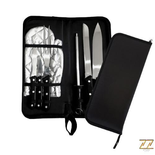 Imagem de Kit Churrasco 7 Talheres Inox + Tábua de Corte