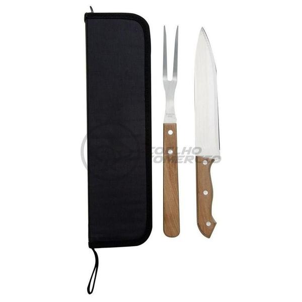 Imagem de Kit Churrasco Aço Inox Faca E Garfo 13" + Capa De Proteção