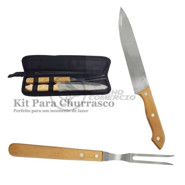 Imagem de Kit Churrasco Aço Inox Faca E Garfo 13" + Capa De Proteção