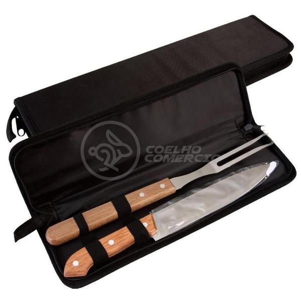 Imagem de Kit Churrasco Aço Inox Faca/Garfo 13" + Capa De Proteção