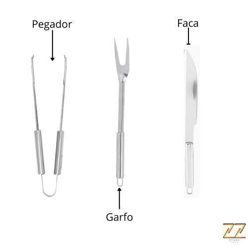 Imagem de Kit Churrasco Aço Inox Faca Garfo Pegador Com Maleta Presente