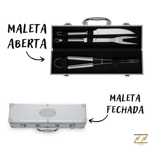 Imagem de Kit Churrasco Aço Inox Faca Garfo Pegador Com Maleta Presente