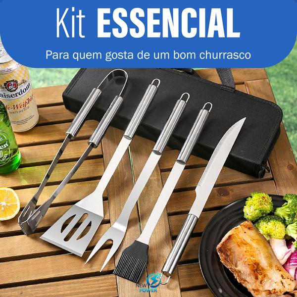 Imagem de Kit Churrasco Aço Inox Maleta 5 Peças Linha Churrasking Linha Premium